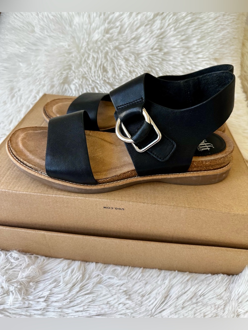 SÖFFT Bali Leather Sandals Black Cork Footbed Comfort Slingback Women’s Size 9.5